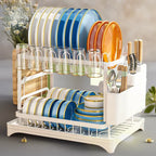 2-Tier Dish Drying Rack with Cutlery Holder & Drain Tray | Kitchen Organizer