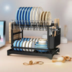 2-Tier Dish Drying Rack with Cutlery Holder & Drain Tray | Kitchen Organizer